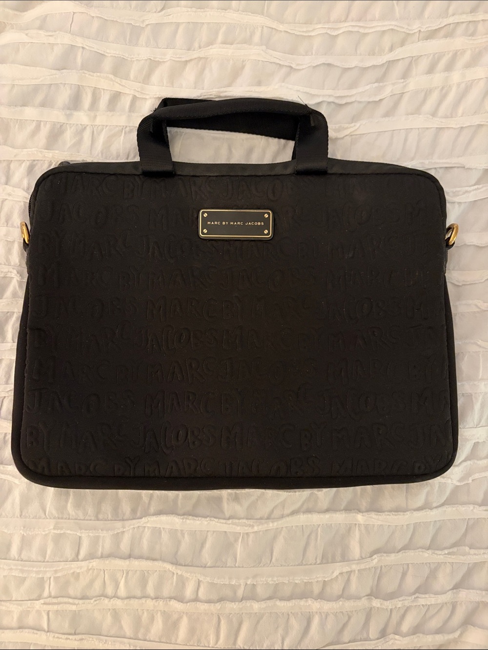 Marc by Marc Jacobs Black Quilted Logo Laptop Carrier with Gold Plate - NO STRAP